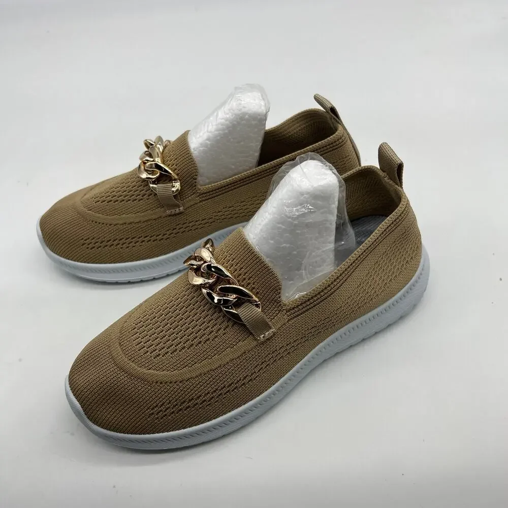 Sneakers Trendy Mesh Loafers Breathable Slip on Shoes Brown Size 6.5US / 37CN